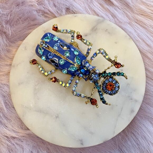 Enamel Crystal Scarab Beetle Brooch – Heart of Renewal Edition Brooch Pin - Picture 2 of 5